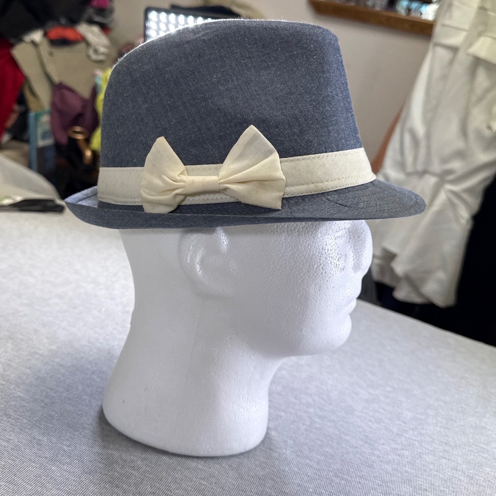 Fair Weather Accessories Mens Grey Chambray Fedora Hat with Cream Bow Band OS